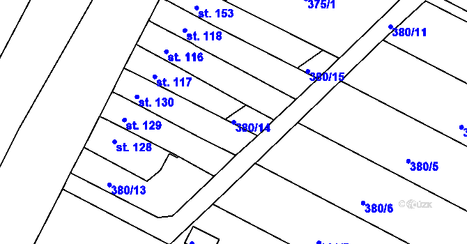 Parcela st. 380/14 v KÚ Přední Ptákovice, Katastrální mapa