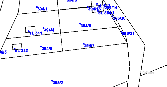 Parcela st. 394/7 v KÚ Přední Ptákovice, Katastrální mapa