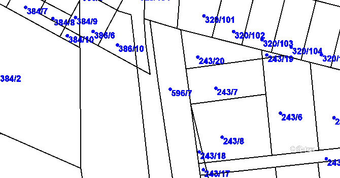 Parcela st. 596/7 v KÚ Přední Ptákovice, Katastrální mapa