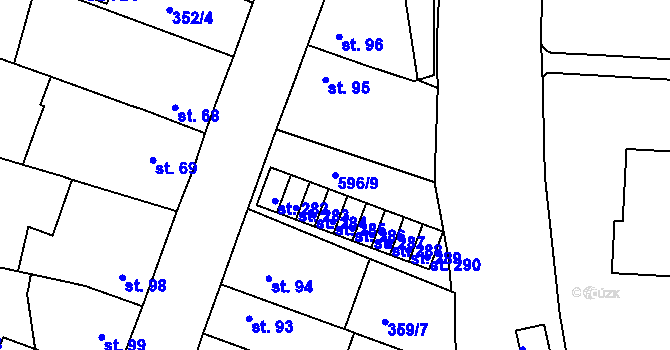 Parcela st. 596/9 v KÚ Přední Ptákovice, Katastrální mapa