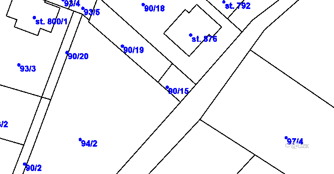 Parcela st. 90/15 v KÚ Přední Ptákovice, Katastrální mapa