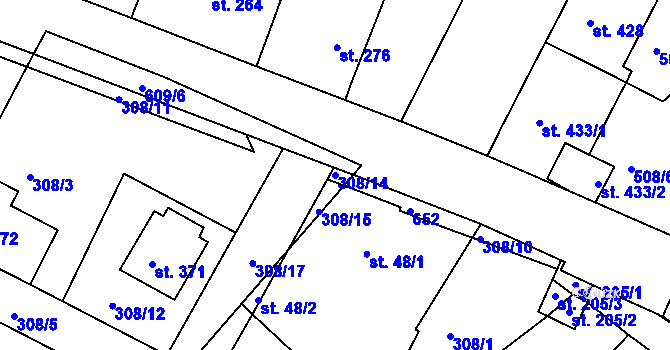 Parcela st. 308/14 v KÚ Přední Ptákovice, Katastrální mapa