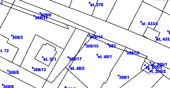 Parcela st. 308/15 v KÚ Přední Ptákovice, Katastrální mapa