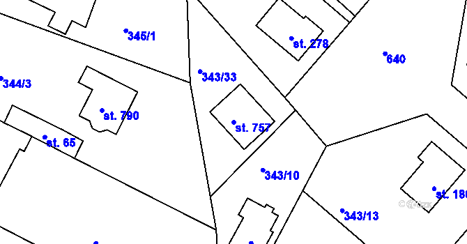 Parcela st. 757 v KÚ Přední Ptákovice, Katastrální mapa
