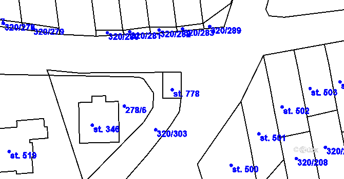 Parcela st. 778 v KÚ Přední Ptákovice, Katastrální mapa