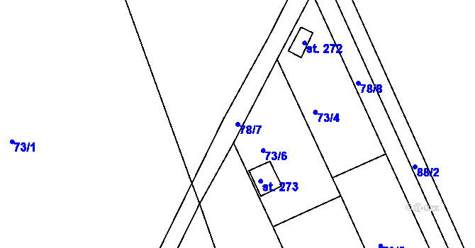Parcela st. 78/7 v KÚ Přední Ptákovice, Katastrální mapa