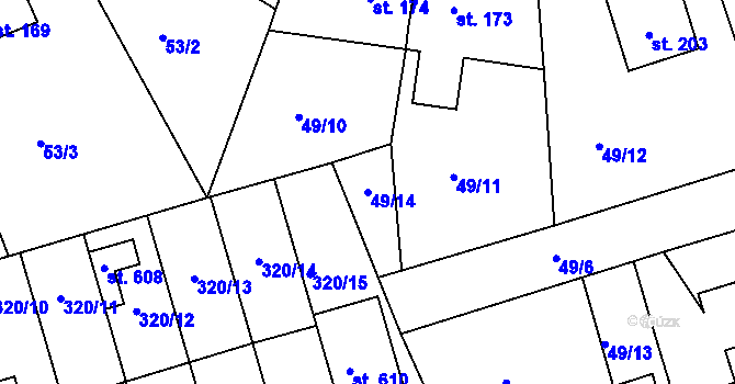 Parcela st. 49/14 v KÚ Přední Ptákovice, Katastrální mapa