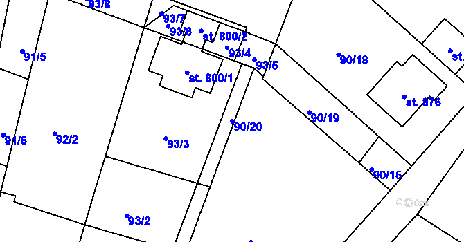 Parcela st. 90/20 v KÚ Přední Ptákovice, Katastrální mapa