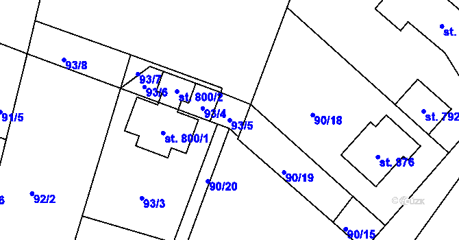 Parcela st. 93/5 v KÚ Přední Ptákovice, Katastrální mapa