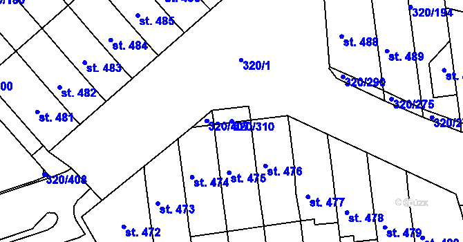 Parcela st. 320/310 v KÚ Přední Ptákovice, Katastrální mapa