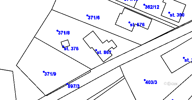 Parcela st. 867 v KÚ Přední Ptákovice, Katastrální mapa