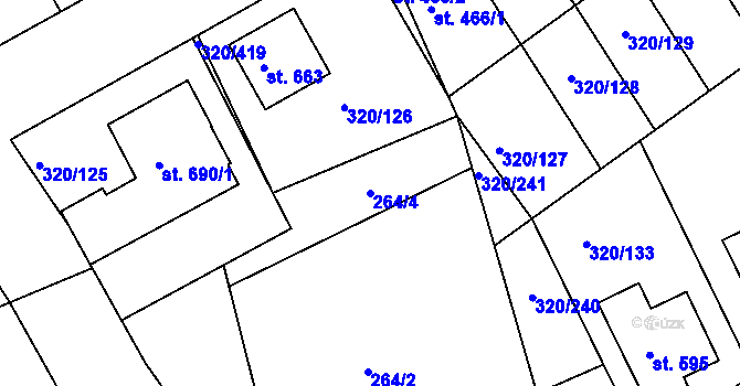Parcela st. 264/4 v KÚ Přední Ptákovice, Katastrální mapa