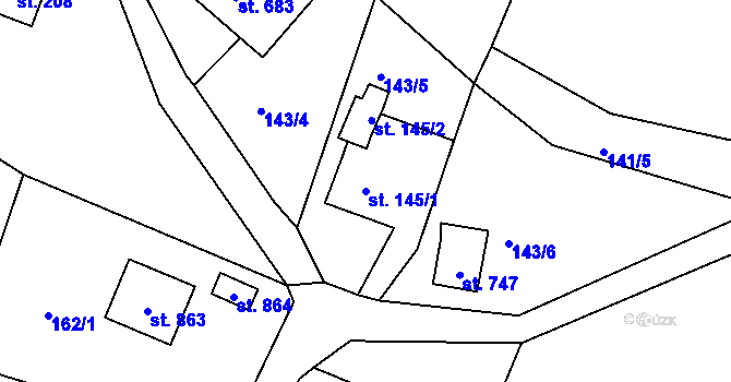 Parcela st. 145/1 v KÚ Přední Ptákovice, Katastrální mapa