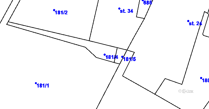 Parcela st. 181/4 v KÚ Přední Ptákovice, Katastrální mapa