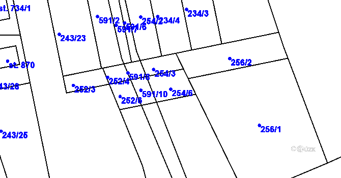Parcela st. 254/6 v KÚ Přední Ptákovice, Katastrální mapa