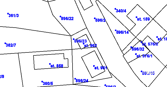 Parcela st. 962 v KÚ Přední Ptákovice, Katastrální mapa