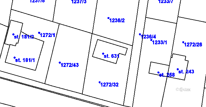 Parcela st. 631 v KÚ Dražejov u Strakonic, Katastrální mapa