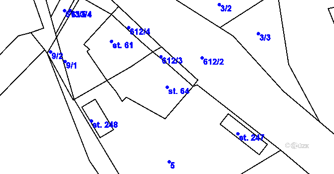 Parcela st. 64 v KÚ Střela, Katastrální mapa