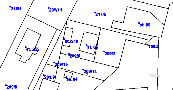Parcela st. 86 v KÚ Střela, Katastrální mapa