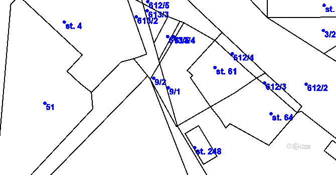 Parcela st. 9/1 v KÚ Střela, Katastrální mapa