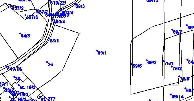 Parcela st. 69/1 v KÚ Střela, Katastrální mapa