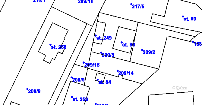Parcela st. 209/5 v KÚ Střela, Katastrální mapa