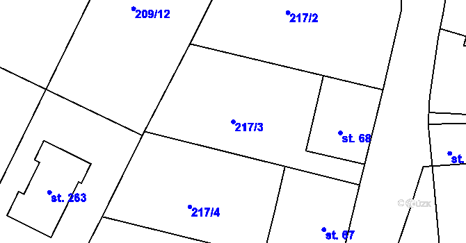 Parcela st. 217/3 v KÚ Střela, Katastrální mapa