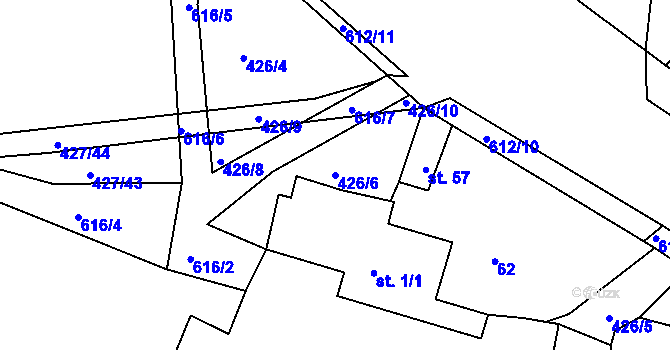 Parcela st. 426/6 v KÚ Střela, Katastrální mapa