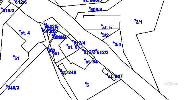 Parcela st. 612/2 v KÚ Střela, Katastrální mapa