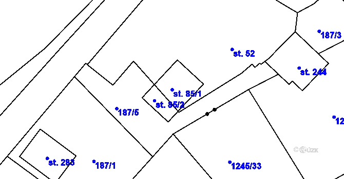 Parcela st. 85/1 v KÚ Střela, Katastrální mapa