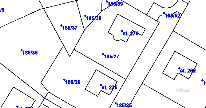 Parcela st. 185/27 v KÚ Střela, Katastrální mapa