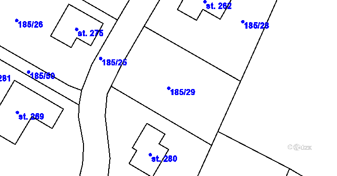 Parcela st. 185/29 v KÚ Střela, Katastrální mapa