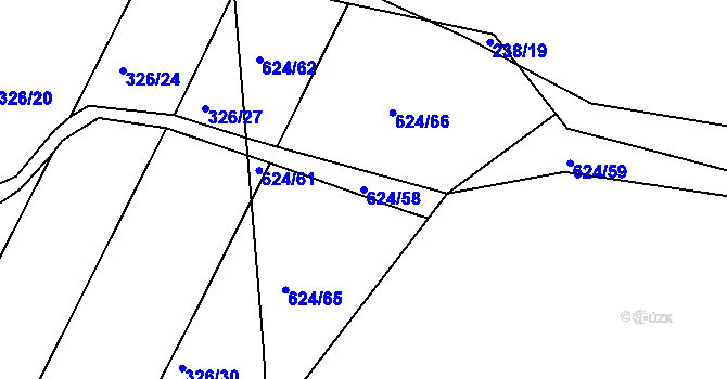 Parcela st. 624/58 v KÚ Střela, Katastrální mapa