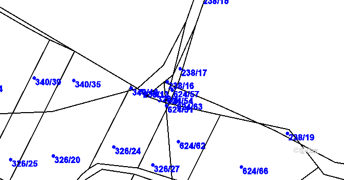 Parcela st. 624/57 v KÚ Střela, Katastrální mapa