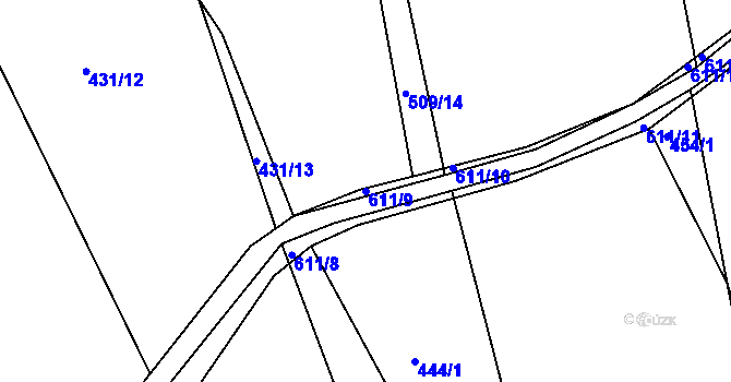 Parcela st. 611/9 v KÚ Střela, Katastrální mapa