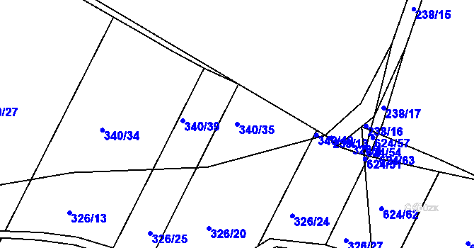 Parcela st. 340/35 v KÚ Střela, Katastrální mapa