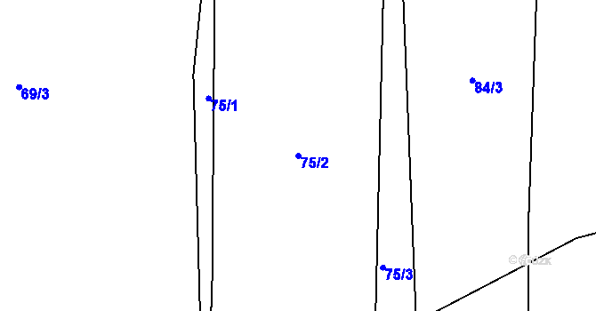 Parcela st. 75/2 v KÚ Střela, Katastrální mapa