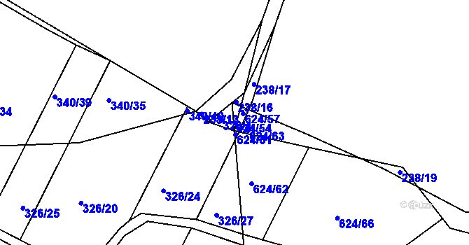 Parcela st. 624/54 v KÚ Střela, Katastrální mapa