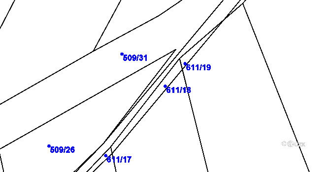 Parcela st. 611/18 v KÚ Střela, Katastrální mapa