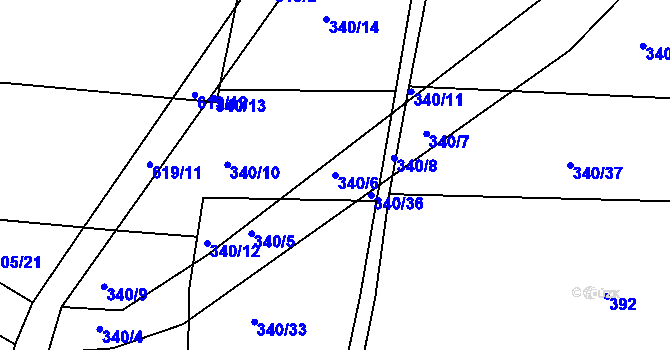 Parcela st. 340/6 v KÚ Střela, Katastrální mapa