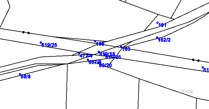 Parcela st. 619/26 v KÚ Střela, Katastrální mapa