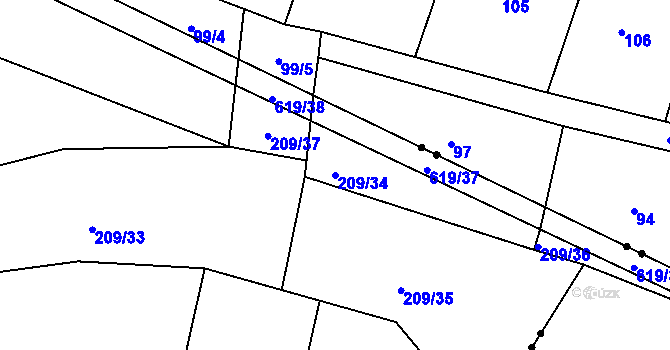 Parcela st. 209/34 v KÚ Střela, Katastrální mapa