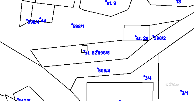 Parcela st. 598/5 v KÚ Střela, Katastrální mapa