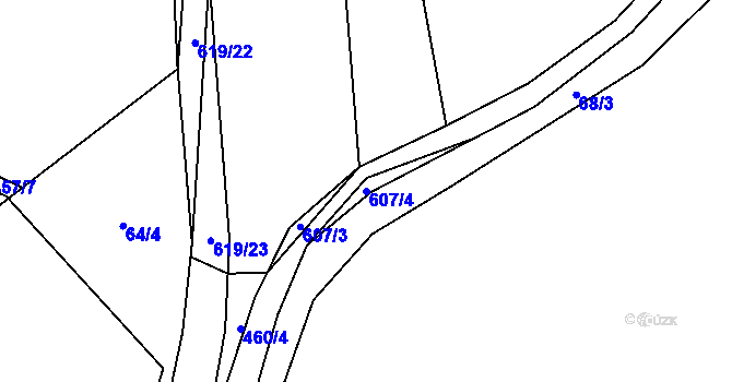 Parcela st. 607/4 v KÚ Střela, Katastrální mapa