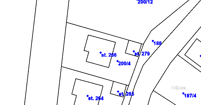 Parcela st. 266 v KÚ Střela, Katastrální mapa
