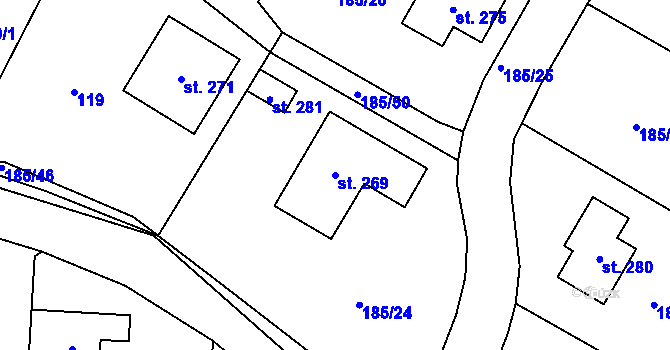Parcela st. 269 v KÚ Střela, Katastrální mapa