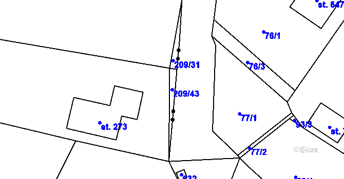 Parcela st. 209/43 v KÚ Střela, Katastrální mapa