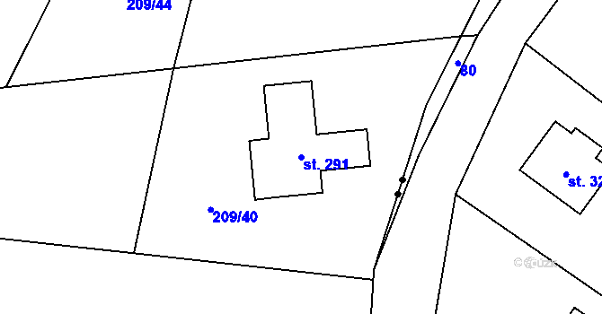 Parcela st. 291 v KÚ Střela, Katastrální mapa