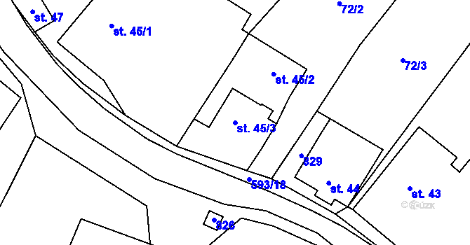 Parcela st. 45/3 v KÚ Strakov, Katastrální mapa