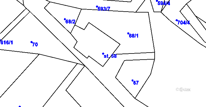 Parcela st. 58 v KÚ Strakov, Katastrální mapa